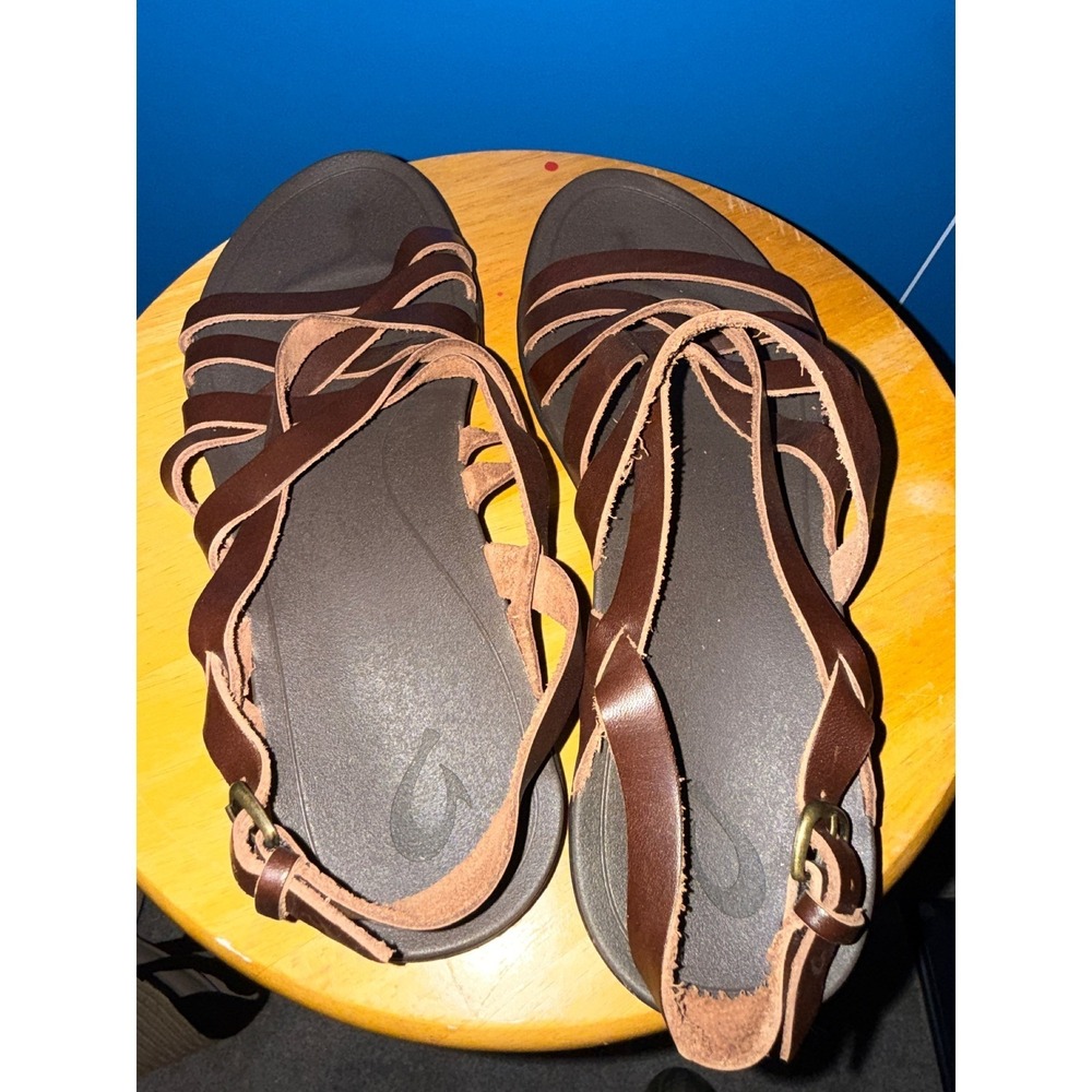 OluKai Upena Strappy Leather Sandals Roasted Coffee Brown Gladiator Womens - Picture 2 of 5
